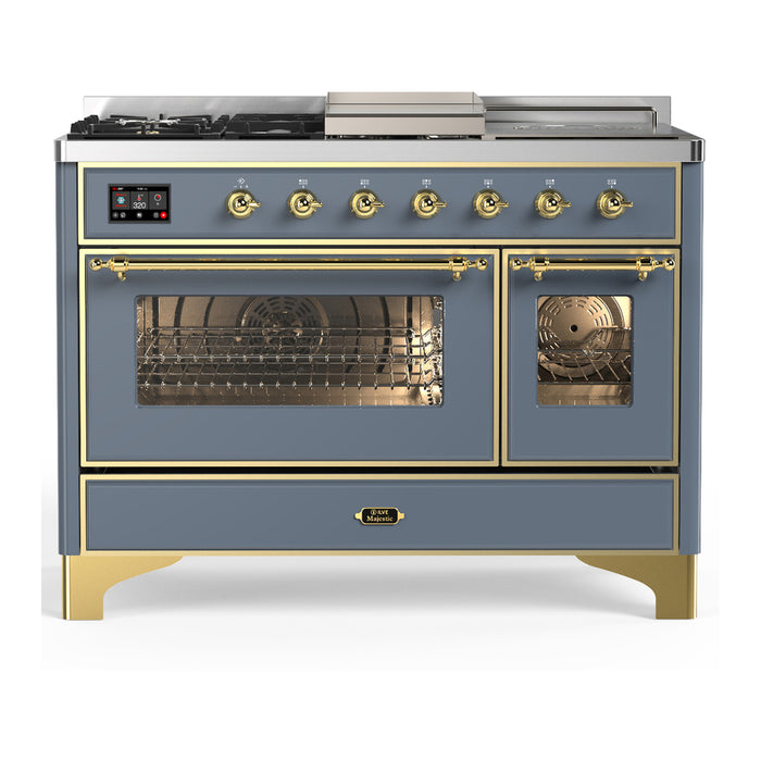 ILVE UM48FS Majestic III 48 inch Dual Fuel Range with 5 Black Brass Burners, Griddle and French Top (UM48FSNR3)