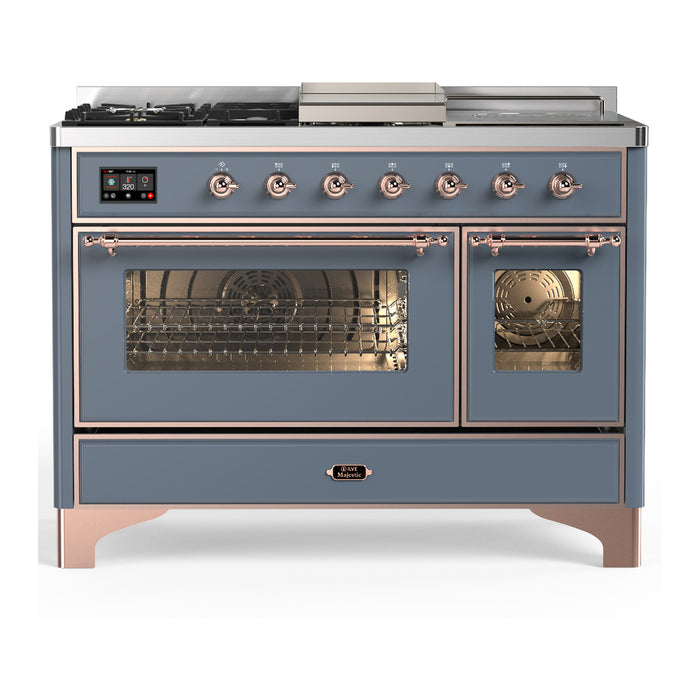 ILVE UM48FS Majestic III 48 inch Dual Fuel Range with 5 Black Brass Burners, Griddle and French Top (UM48FSNR3)