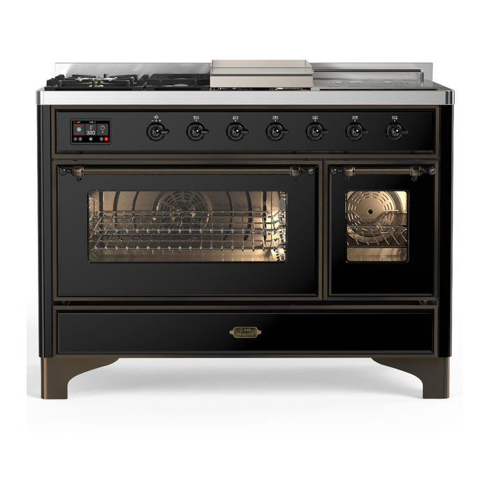 ILVE UM48FS Majestic III 48 inch Dual Fuel Range with 5 Black Brass Burners, Griddle and French Top (UM48FSNR3)
