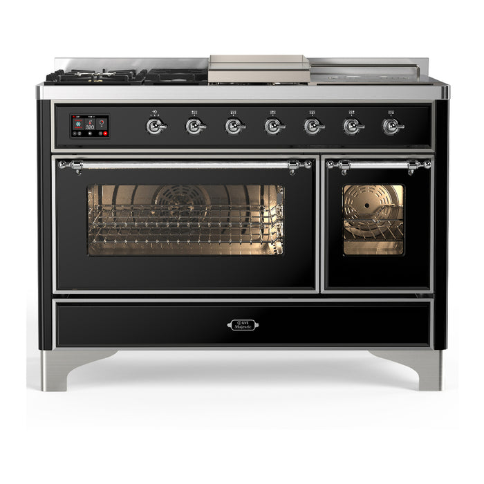 ILVE UM48FS Majestic III 48 inch Dual Fuel Range with 5 Black Brass Burners, Griddle and French Top (UM48FSNR3)