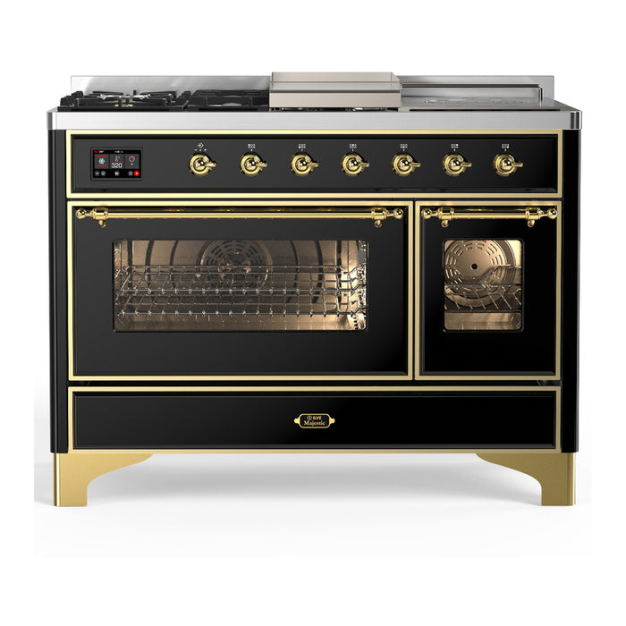 ILVE UM48FS Majestic III 48 inch Dual Fuel Range with 5 Black Brass Burners, Griddle and French Top (UM48FSNR3)