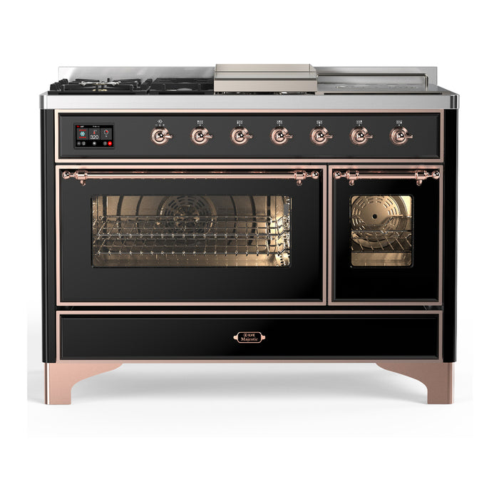 ILVE UM48FS Majestic III 48 inch Dual Fuel Range with 5 Black Brass Burners, Griddle and French Top (UM48FSNR3)