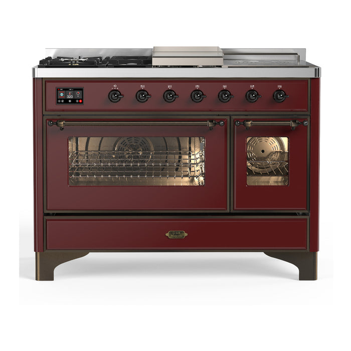 ILVE UM48FS Majestic III 48 inch Dual Fuel Range with 5 Black Brass Burners, Griddle and French Top (UM48FSNR3)