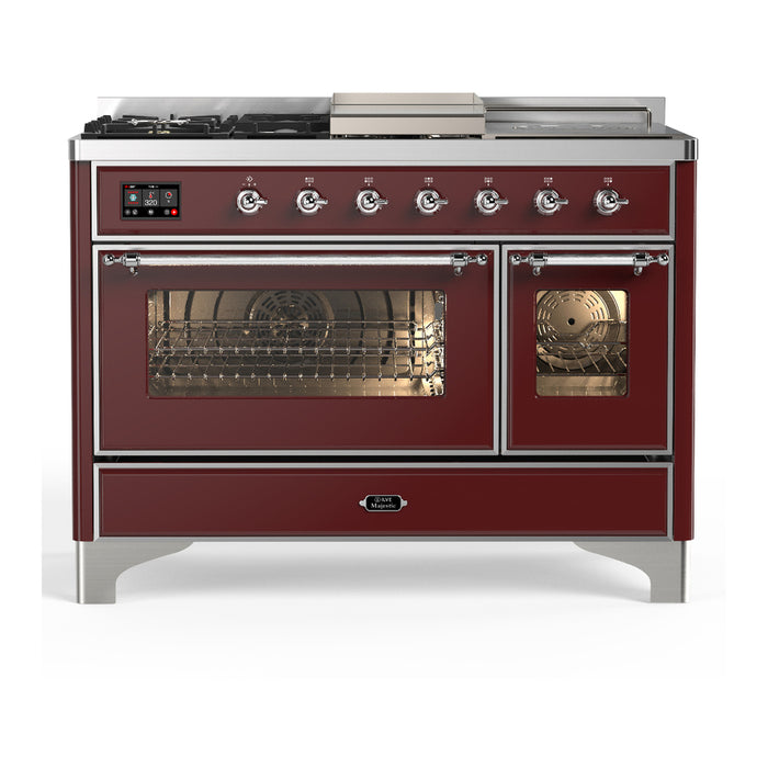ILVE UM48FS Majestic III 48 inch Dual Fuel Range with 5 Black Brass Burners, Griddle and French Top (UM48FSNR3)