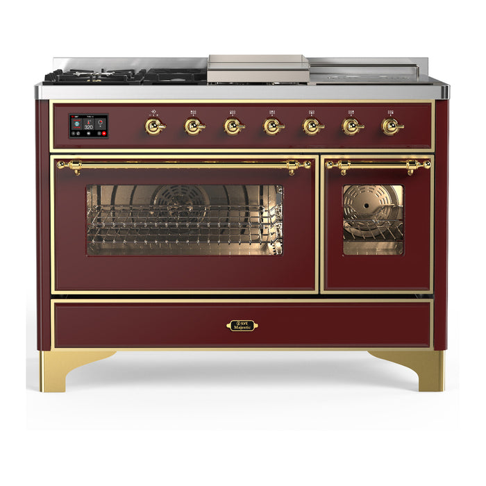 ILVE UM48FS Majestic III 48 inch Dual Fuel Range with 5 Black Brass Burners, Griddle and French Top (UM48FSNR3)