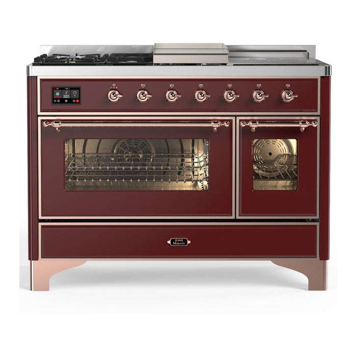ILVE UM48FS Majestic III 48 inch Dual Fuel Range with 5 Black Brass Burners, Griddle and French Top (UM48FSNR3)