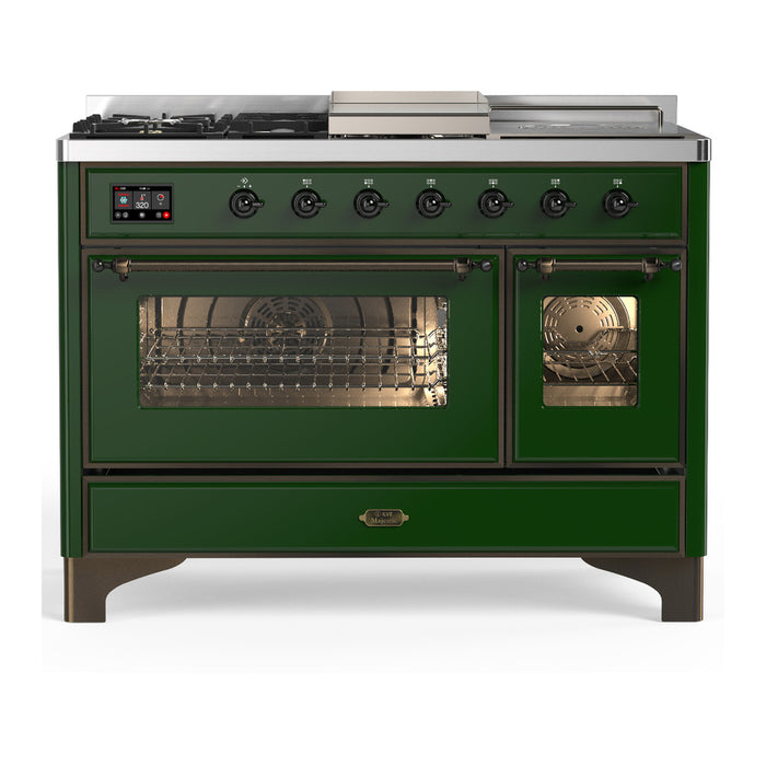 ILVE UM48FS Majestic III 48 inch Dual Fuel Range with 5 Black Brass Burners, Griddle and French Top (UM48FSNR3)