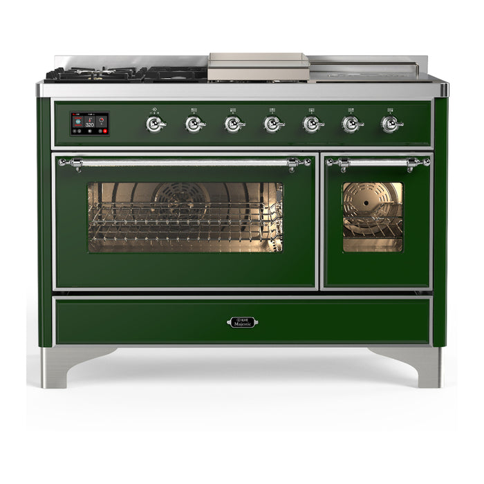 ILVE UM48FS Majestic III 48 inch Dual Fuel Range with 5 Black Brass Burners, Griddle and French Top (UM48FSNR3)