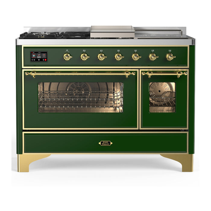 ILVE UM48FS Majestic III 48 inch Dual Fuel Range with 5 Black Brass Burners, Griddle and French Top (UM48FSNR3)