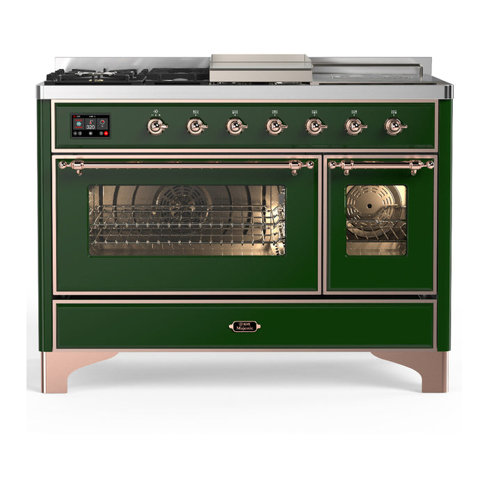 ILVE UM48FS Majestic III 48 inch Dual Fuel Range with 5 Black Brass Burners, Griddle and French Top (UM48FSNR3)