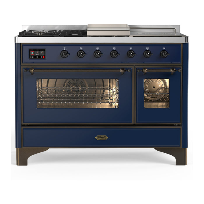 ILVE UM48FS Majestic III 48 inch Dual Fuel Range with 5 Black Brass Burners, Griddle and French Top (UM48FSNR3)