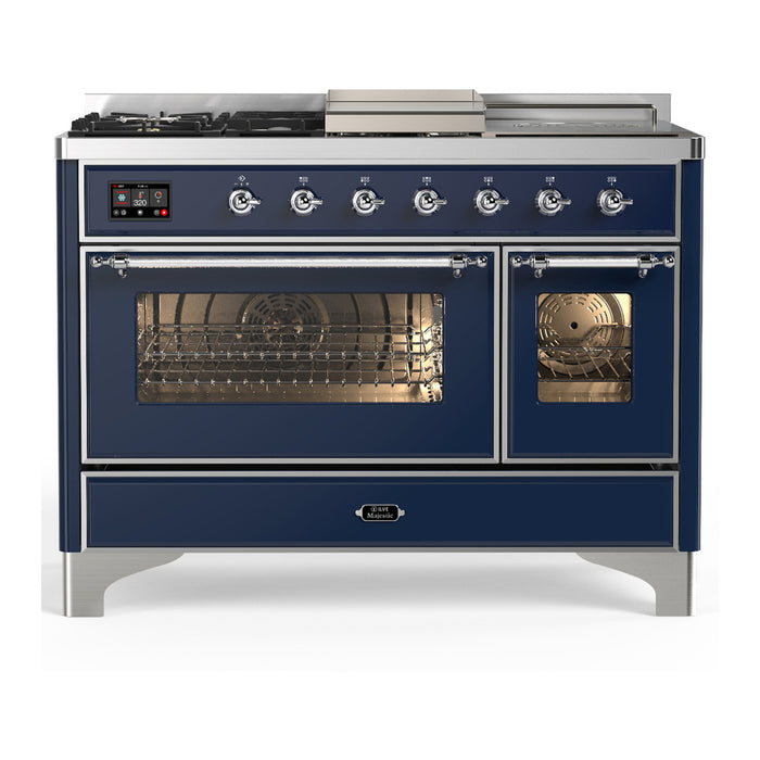 ILVE UM48FS Majestic III 48 inch Dual Fuel Range with 5 Black Brass Burners, Griddle and French Top (UM48FSNR3)