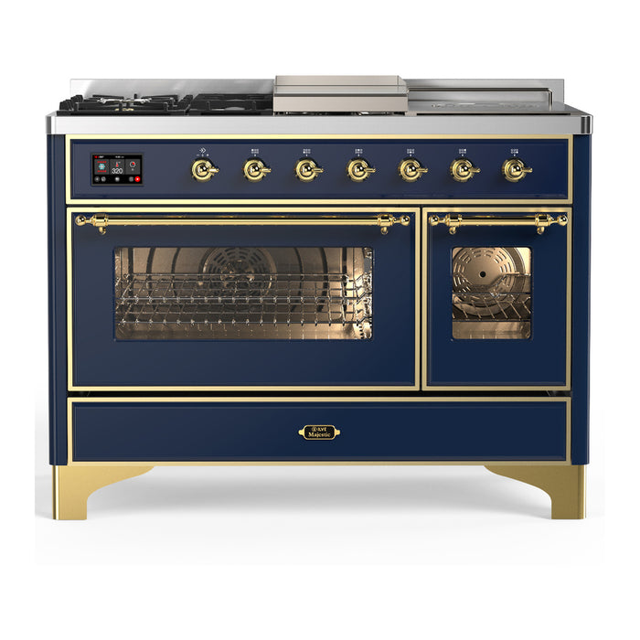 ILVE UM48FS Majestic III 48 inch Dual Fuel Range with 5 Black Brass Burners, Griddle and French Top (UM48FSNR3)