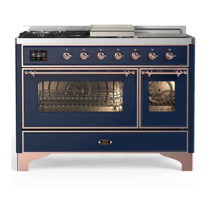 ILVE UM48FS Majestic III 48 inch Dual Fuel Range with 5 Black Brass Burners, Griddle and French Top (UM48FSNR3)