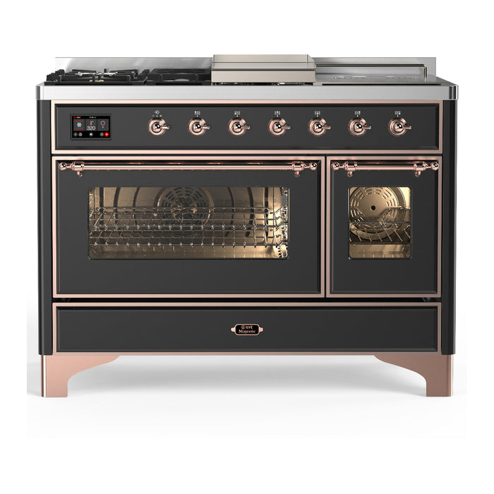 ILVE UM48FS Majestic III 48 inch Dual Fuel Range with 5 Black Brass Burners, Griddle and French Top (UM48FSNR3)