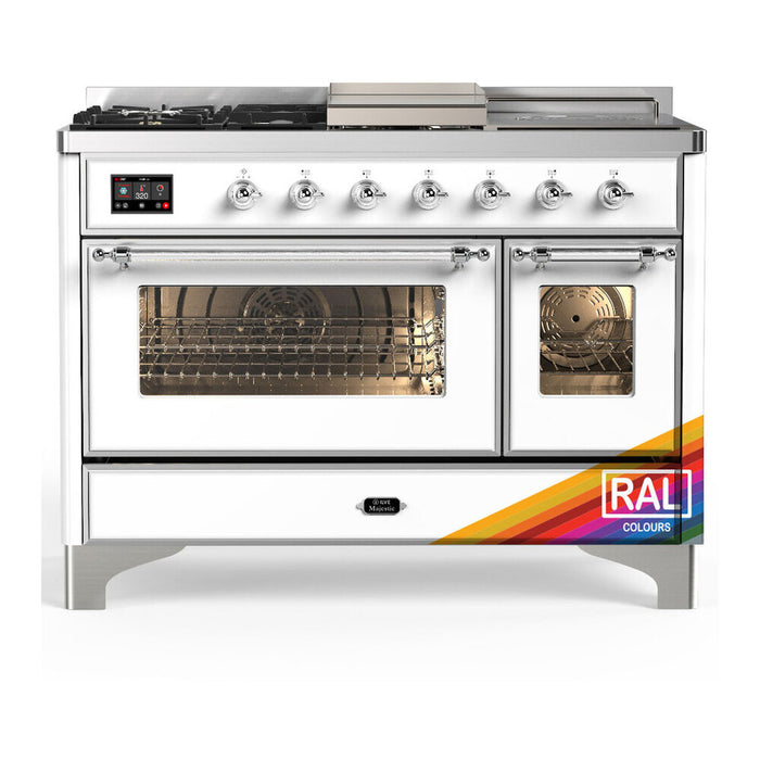 ILVE UM48FS Majestic III 48 inch Dual Fuel Range with 5 Black Brass Burners, Griddle and French Top (UM48FSNR3)