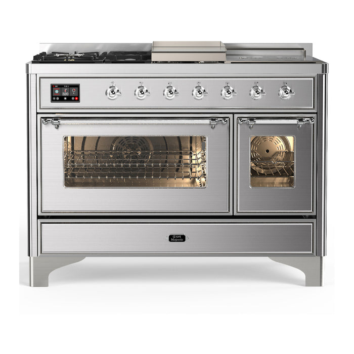 ILVE UM48FS Majestic III 48 inch Dual Fuel Range with 5 Black Brass Burners, Griddle and French Top (UM48FSNR3)