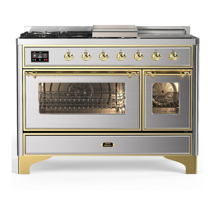 ILVE UM48FS Majestic III 48 inch Dual Fuel Range with 5 Black Brass Burners, Griddle and French Top (UM48FSNR3)