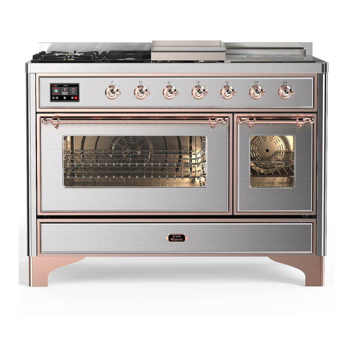 ILVE UM48FS Majestic III 48 inch Dual Fuel Range with 5 Black Brass Burners, Griddle and French Top (UM48FSNR3)