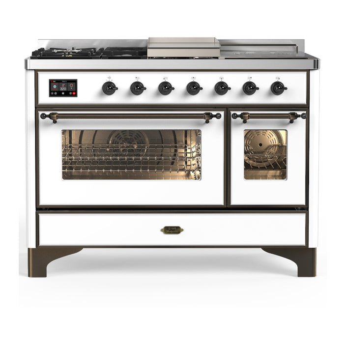ILVE UM48FS Majestic III 48 inch Dual Fuel Range with 5 Black Brass Burners, Griddle and French Top (UM48FSNR3)
