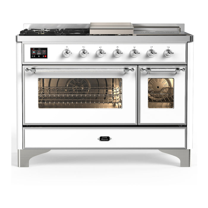 ILVE UM48FS Majestic III 48 inch Dual Fuel Range with 5 Black Brass Burners, Griddle and French Top (UM48FSNR3)
