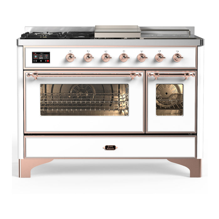 ILVE UM48FS Majestic III 48 inch Dual Fuel Range with 5 Black Brass Burners, Griddle and French Top (UM48FSNR3)