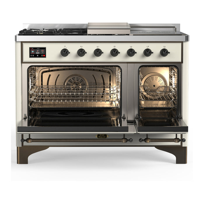 ILVE UM48FS Majestic III 48 inch Dual Fuel Range with 5 Black Brass Burners, Griddle and French Top (UM48FSQNR3)