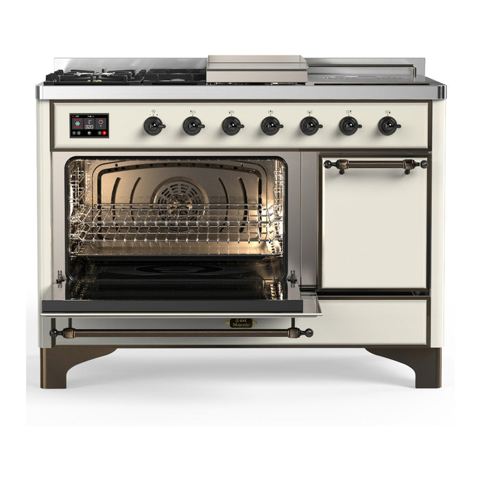 ILVE UM48FS Majestic III 48 inch Dual Fuel Range with 5 Black Brass Burners, Griddle and French Top (UM48FSQNR3)