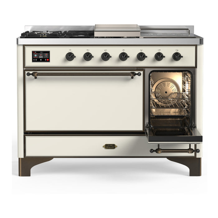 ILVE UM48FS Majestic III 48 inch Dual Fuel Range with 5 Black Brass Burners, Griddle and French Top (UM48FSQNR3)