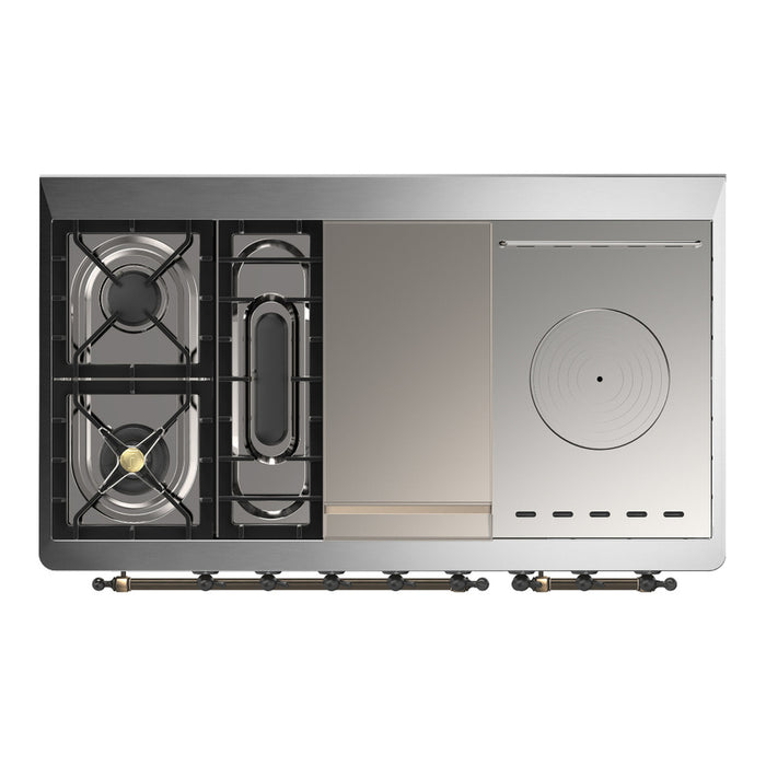 ILVE UM48FS Majestic III 48 inch Dual Fuel Range with 5 Black Brass Burners, Griddle and French Top (UM48FSQNR3)