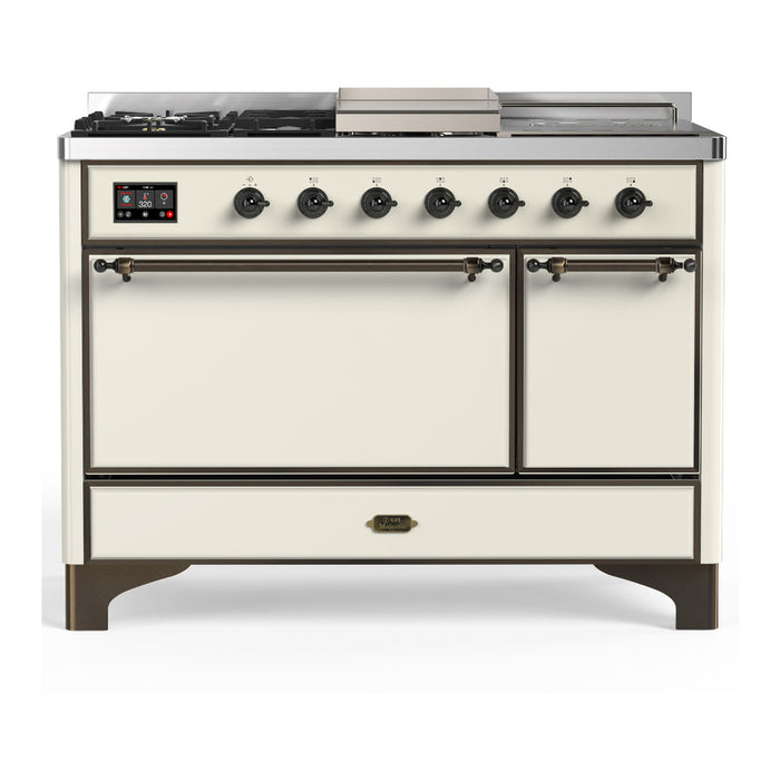 ILVE UM48FS Majestic III 48 inch Dual Fuel Range with 5 Black Brass Burners, Griddle and French Top (UM48FSQNR3)