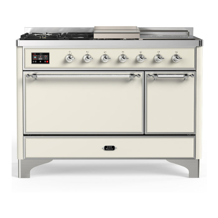ILVE UM48FS Majestic III 48 inch Dual Fuel Range with 5 Black Brass Burners, Griddle and French Top (UM48FSQNR3)