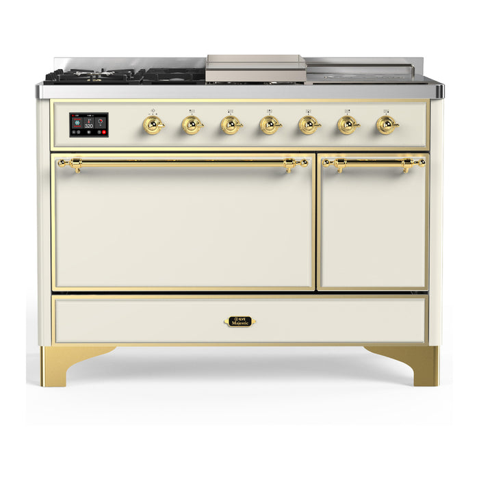 ILVE UM48FS Majestic III 48 inch Dual Fuel Range with 5 Black Brass Burners, Griddle and French Top (UM48FSQNR3)
