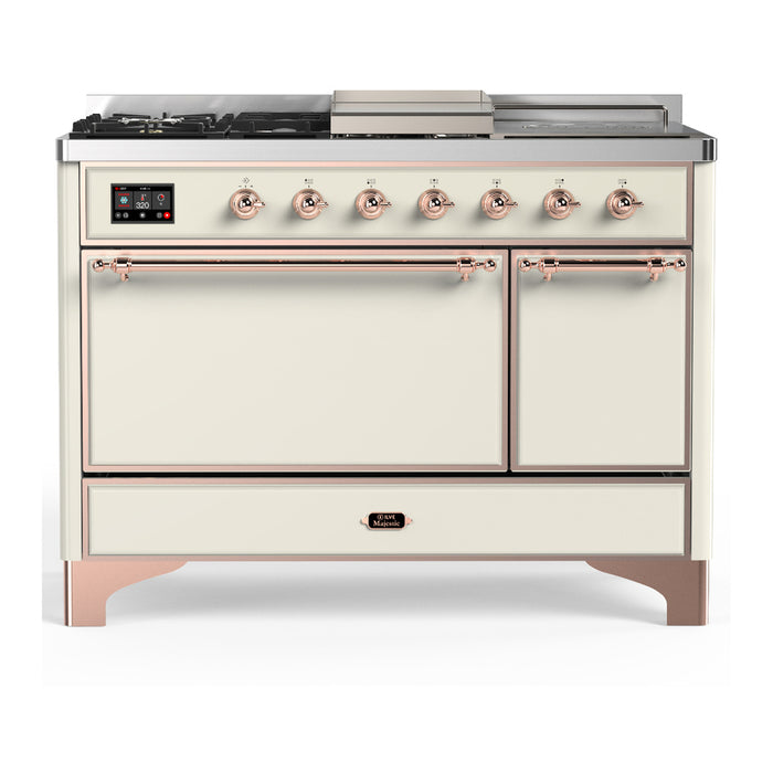 ILVE UM48FS Majestic III 48 inch Dual Fuel Range with 5 Black Brass Burners, Griddle and French Top (UM48FSQNR3)
