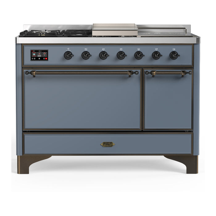 ILVE UM48FS Majestic III 48 inch Dual Fuel Range with 5 Black Brass Burners, Griddle and French Top (UM48FSQNR3)
