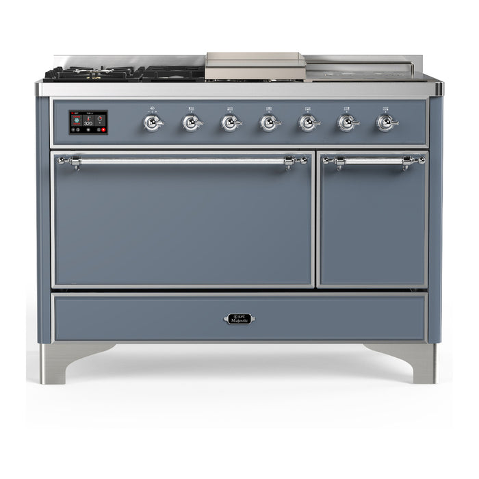 ILVE UM48FS Majestic III 48 inch Dual Fuel Range with 5 Black Brass Burners, Griddle and French Top (UM48FSQNR3)