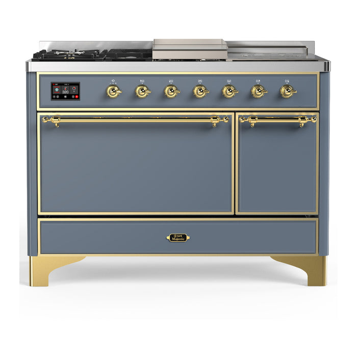 ILVE UM48FS Majestic III 48 inch Dual Fuel Range with 5 Black Brass Burners, Griddle and French Top (UM48FSQNR3)