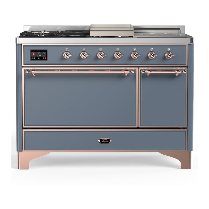 ILVE UM48FS Majestic III 48 inch Dual Fuel Range with 5 Black Brass Burners, Griddle and French Top (UM48FSQNR3)