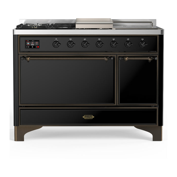 ILVE UM48FS Majestic III 48 inch Dual Fuel Range with 5 Black Brass Burners, Griddle and French Top (UM48FSQNR3)