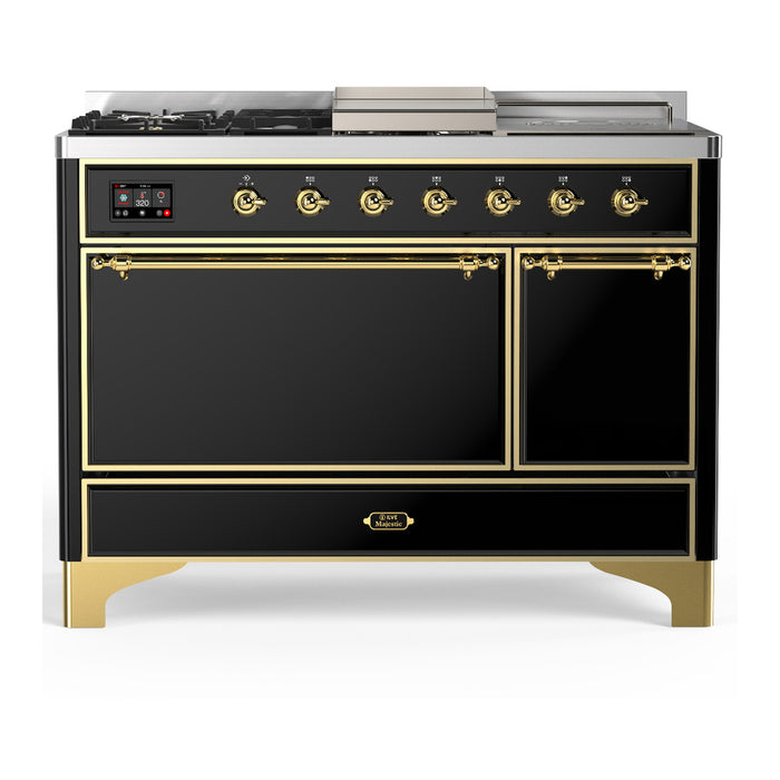 ILVE UM48FS Majestic III 48 inch Dual Fuel Range with 5 Black Brass Burners, Griddle and French Top (UM48FSQNR3)
