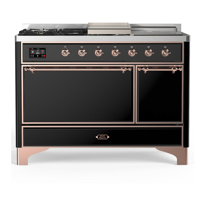 ILVE UM48FS Majestic III 48 inch Dual Fuel Range with 5 Black Brass Burners, Griddle and French Top (UM48FSQNR3)