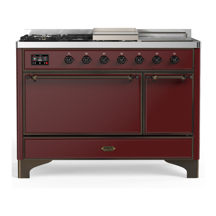 ILVE UM48FS Majestic III 48 inch Dual Fuel Range with 5 Black Brass Burners, Griddle and French Top (UM48FSQNR3)
