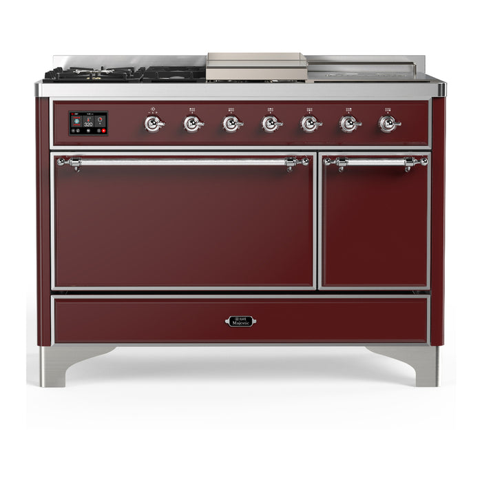 ILVE UM48FS Majestic III 48 inch Dual Fuel Range with 5 Black Brass Burners, Griddle and French Top (UM48FSQNR3)
