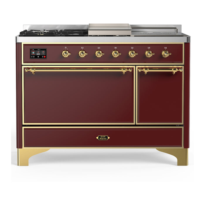 ILVE UM48FS Majestic III 48 inch Dual Fuel Range with 5 Black Brass Burners, Griddle and French Top (UM48FSQNR3)