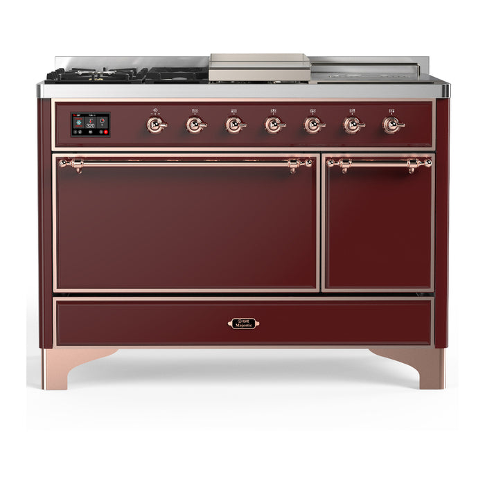ILVE UM48FS Majestic III 48 inch Dual Fuel Range with 5 Black Brass Burners, Griddle and French Top (UM48FSQNR3)