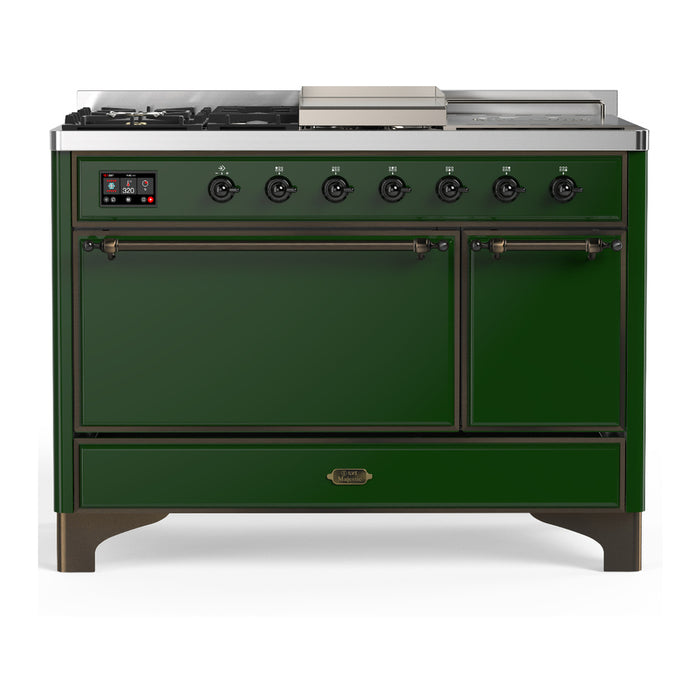 ILVE UM48FS Majestic III 48 inch Dual Fuel Range with 5 Black Brass Burners, Griddle and French Top (UM48FSQNR3)
