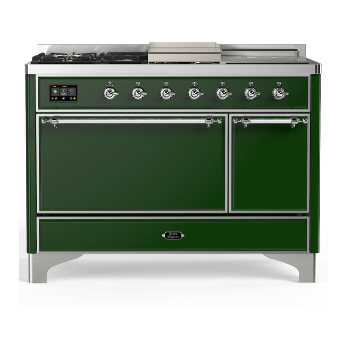 ILVE UM48FS Majestic III 48 inch Dual Fuel Range with 5 Black Brass Burners, Griddle and French Top (UM48FSQNR3)