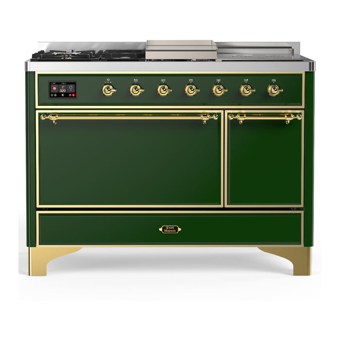 ILVE UM48FS Majestic III 48 inch Dual Fuel Range with 5 Black Brass Burners, Griddle and French Top (UM48FSQNR3)