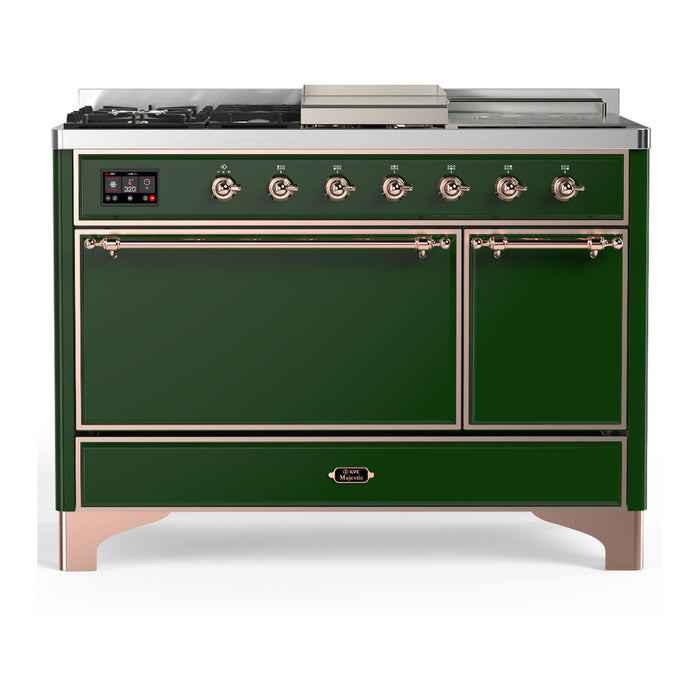 ILVE UM48FS Majestic III 48 inch Dual Fuel Range with 5 Black Brass Burners, Griddle and French Top (UM48FSQNR3)