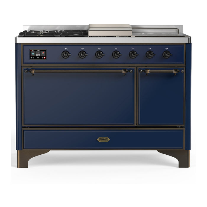 ILVE UM48FS Majestic III 48 inch Dual Fuel Range with 5 Black Brass Burners, Griddle and French Top (UM48FSQNR3)